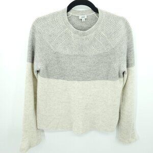 Vince Colorblock/Gradient Cream/Gray Ribbed Crew Sweater S Split Sides
